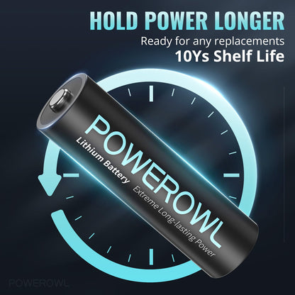 POWEROWL Lithium Batteries AA 16 Pack, High Capacity 1.5V Double A Battery Long Lasting Power for High-Tech Devices