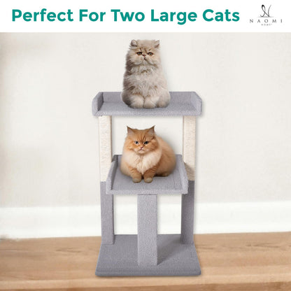 Lulu Cat Tree Tower - 2 Tier Cat condo for Large Cats Tower with Scratching Post Multi - Level Tree for Large Indoor Cats by Naomi Home Gray