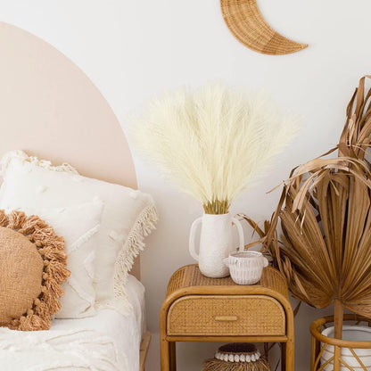 obbsie 50PCS Faux Pampas Grass, 21.6" Short Artificial Pompous Grass Floral Fake Pompas Grass Branches Vase Filler Flower Arrangement for Home Wedding Boho Decor, Beige