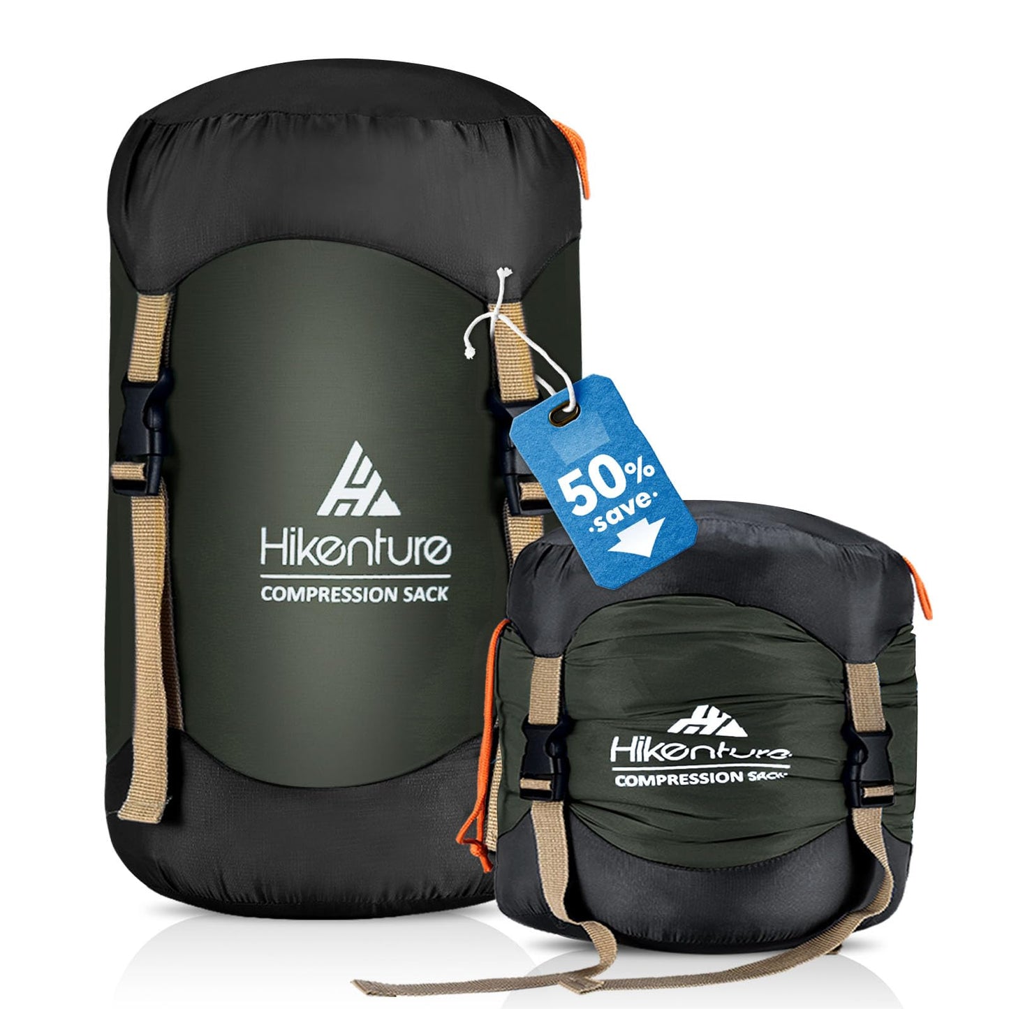 Hikenture Compression Sack for Sleeping Bag, Upgrade Anti-Tear Nylon Sleeping Bag Stuff Sack, 10L/14L/20L/30L Water-Resistant Compression Bag, Storage Bag (Dark Green, 30L)