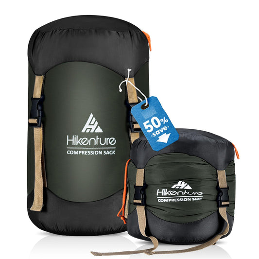 Hikenture Compression Sack for Sleeping Bag, Upgrade Anti-Tear Nylon Sleeping Bag Stuff Sack, 10L/14L/20L/30L Water-Resistant Compression Bag, Storage Bag (Dark Green, 30L)