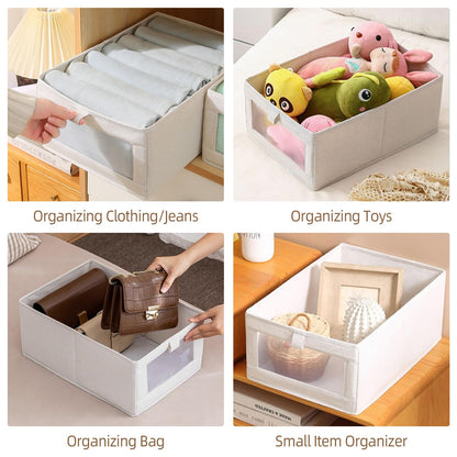 Linen Closet Organizers And Storage, 4 Pack Closet Storage Bins Linen Closet Baskets for Closet Organization Foldable Closet Organizer Bins with Clear Window For Organizing Clothing, Jeans, Shelves