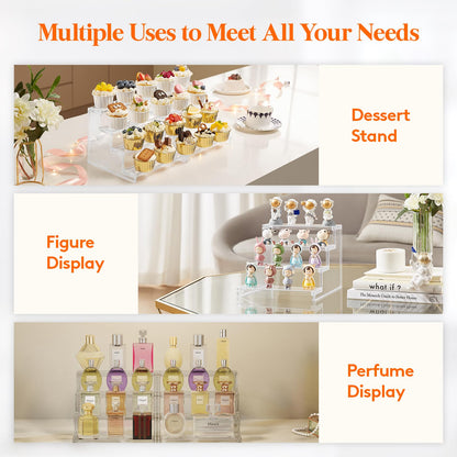 Lifewit 4 Tier Clear Display Riser Stand, Tool-free Assembly, Plastic Organizers for Figures, Cupcake, Perfume, Dessert, Desktop Display Stand for Organize and Decoration, 9 Inch, 1-Pack