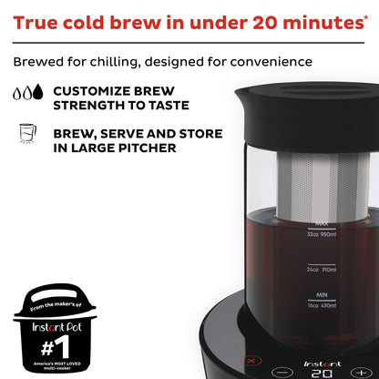 Instant Cold Brew Electric Coffee Maker, From the Makers of Instant Pot, Customize Your Brew Strength, Easy-to-Use, Dishwasher Safe Glass Pitcher, Quickly Brew Up to 32 Ounces
