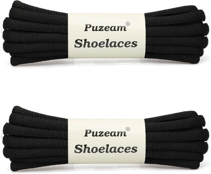 Puzeam 2 Pairs Oval Athletic Shoelaces 30 Colors 1/4" Half Round Shoe Laces for Sneakers - Black 80