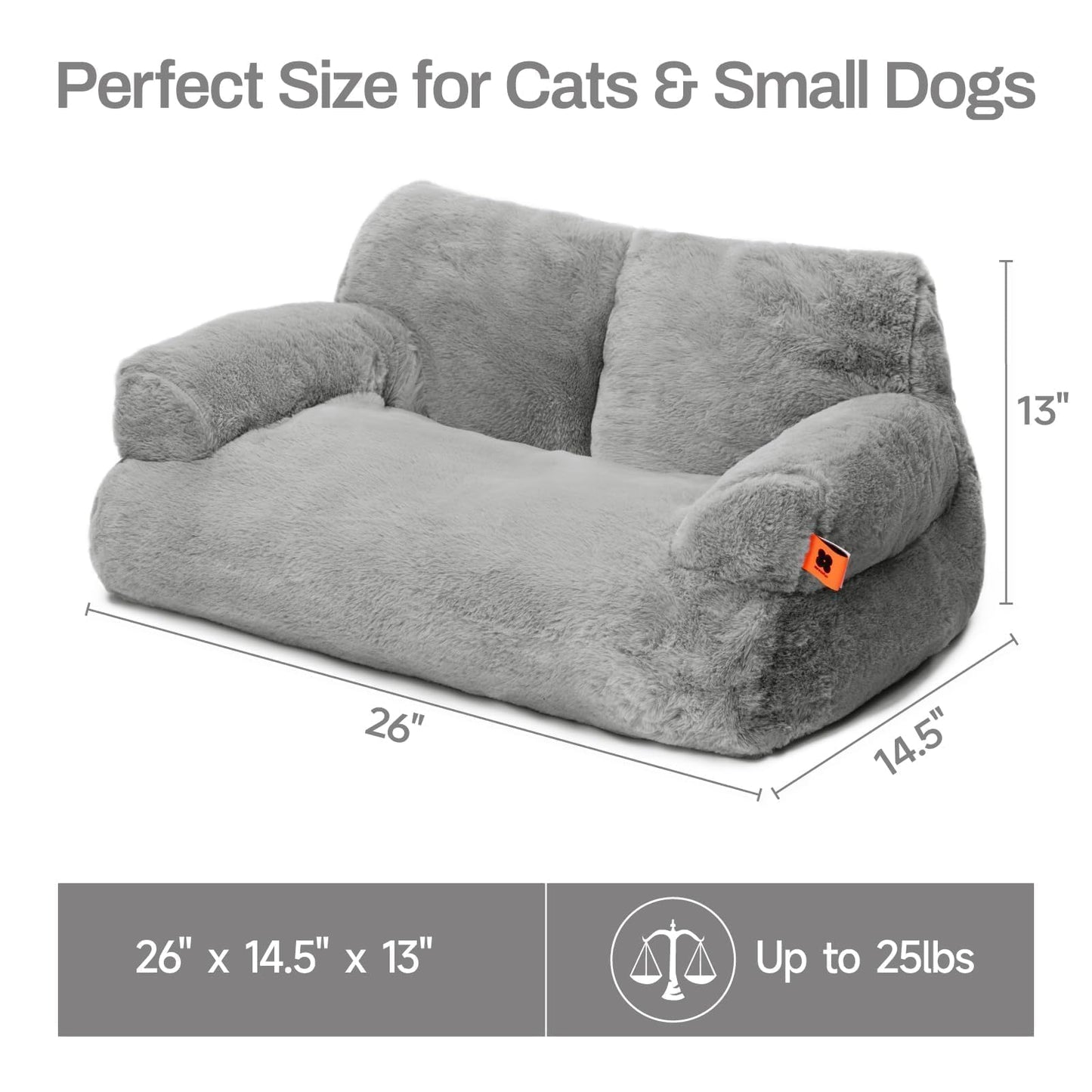 MEWOOFUN Cat Bed for Indoor Cats, Washable Dog Beds for Small Dogs & Cats with Removable Cover, Fluffy Cat Couch with Non-Slip Bottom (Grey, 26.0" L X 19.0" W X 13.0" Th)