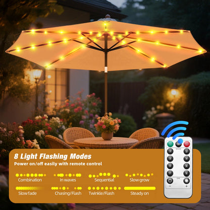 10ft Patio Umbrella, Table Market Umbrella Outdoor Patio with 104 LED Lights 8 Sturdy Ribs & Push Button Tilt and Crank for Deck, Pool, Garden, Backyard