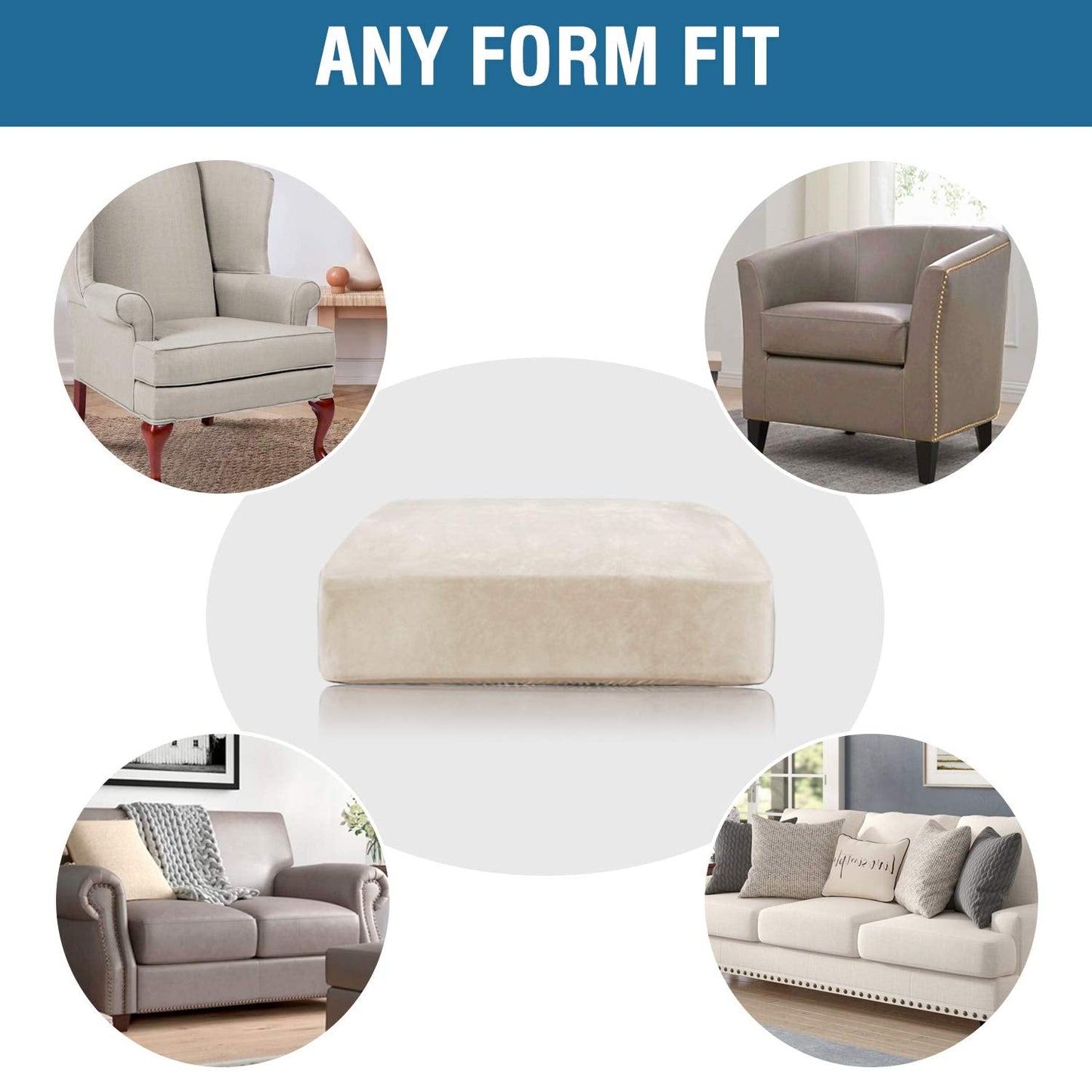 H.VERSAILTEX Velvet Stretch Couch Cushion Cover Plush Cushion Slipcover for Chair Loveseat Sofa Cushion Furniture Protector Seat Cushion Sofa Cover (3 Piece Sofa Cushion Covers, Ivory)