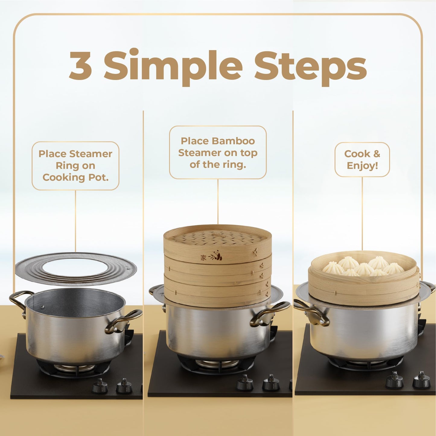 Prime Home Direct Stainless Steel Steamer Ring | Fits 7 to 12-Inch Bamboo Steamer Basket | Steaming Ring for Asian Chinese Wok, Food, Dumpling, Dim Sum, Steam Pot Accessories Metal Cooking Rim Adapter