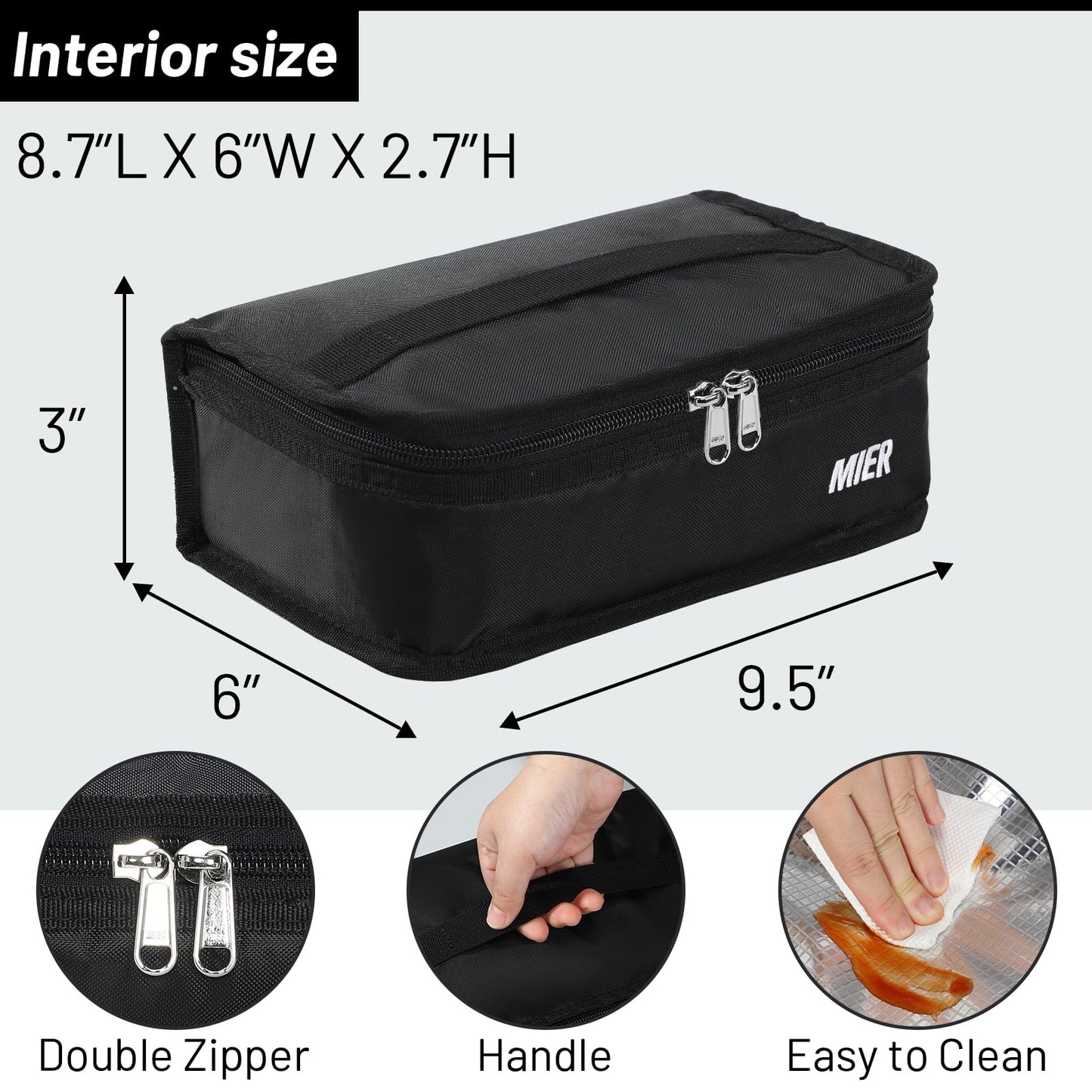 MIER Portable Thermal Insulated Cooler Bag Mini Lunch Bag for Kids, Black