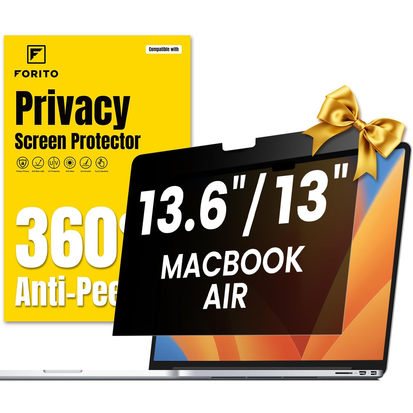 F FORITO 360° Privacy Screen Protector Compatible with MacBook Air 13.6 inch (2022-2025, M2, M3, M4), Anti Peeping and Anti Glare Laptop Privacy Screen Shield