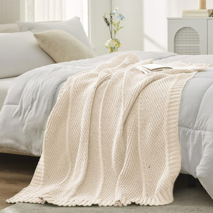 Amélie Home Chenille Knit Throw Blanket for Couch, Chevron Texture Decorative Soft Blanket for Sofa, Bed & Chair, 60"x80", Ivory