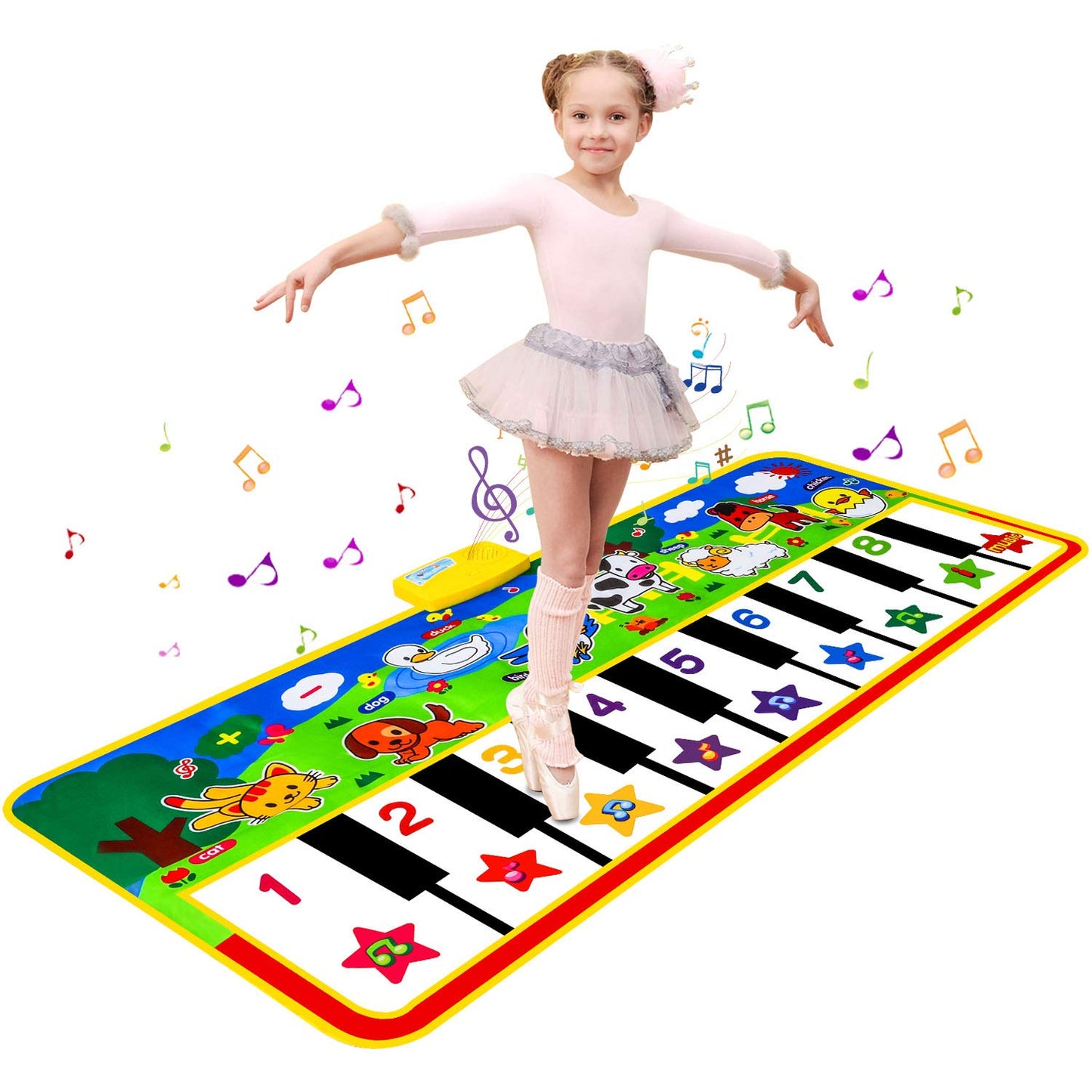 M SANMERSEN Piano Mat, 53'' x 23'' Musical Toys for Toddlers Floor Piano Touch Playmat with 8 Animal Sounds, Music Keyboard Dance Mat Toddler Toys Gifts for Boys and Girls 1 2 3 4 5 Year Old