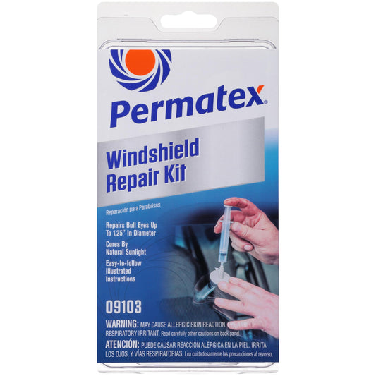 Permatex 09103 Automotive Windshield Repair Kit For Chipped And Cracked Windshields. Permanent Air-Tight Repairs, With Repair Syringe & Plunger, 9-piece Kit