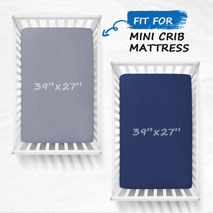 Pack and Play Sheets Boy Girl, 2 Pack Portable Playard Sheet Fits for Graco Pack N Play, Snug Fit Breathable Soft Fitted Playpen Sheet, Mini Crib Sheets, Grey & Navy