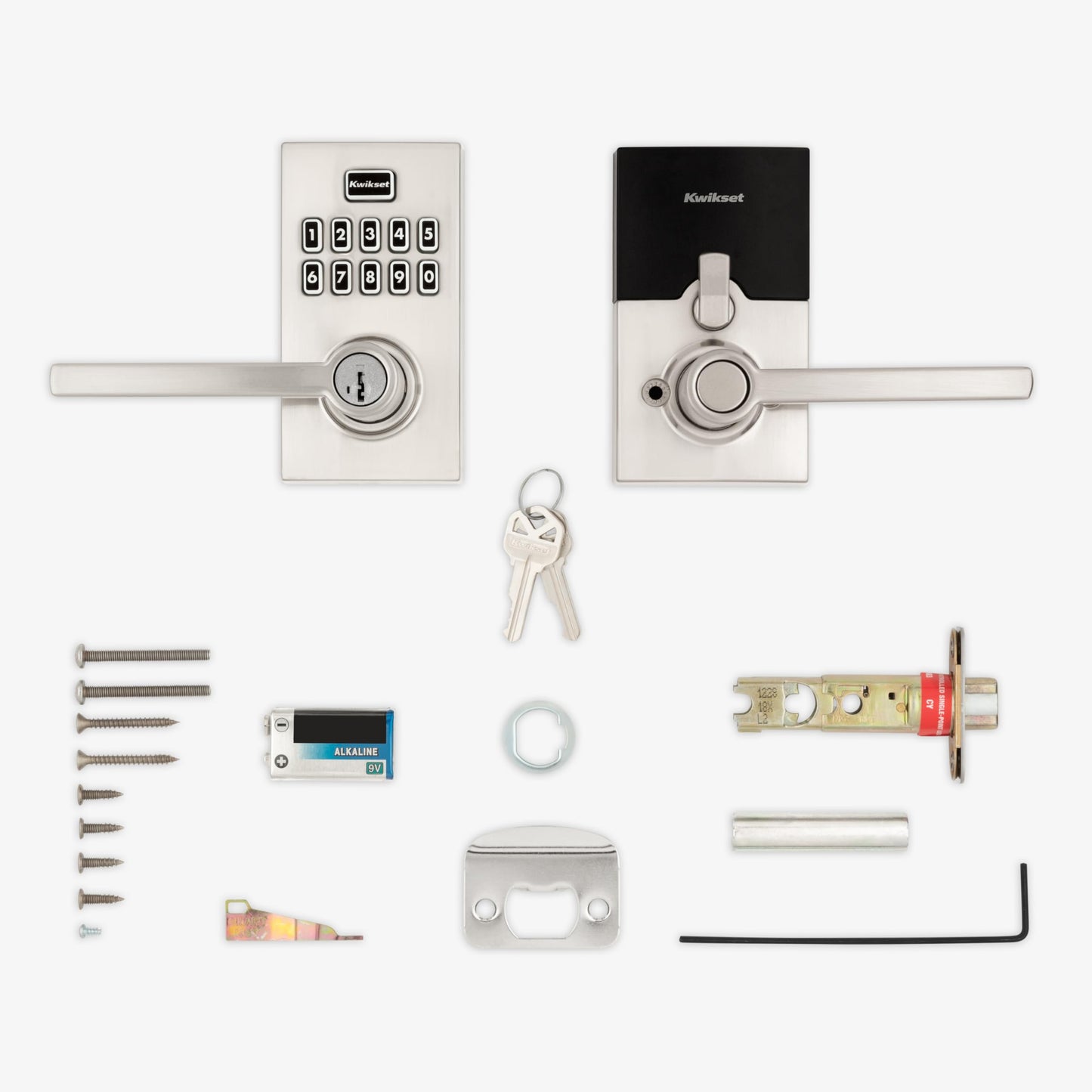 Kwikset SmartCode 917 Keypad Keyless Entry Contemporary Residential Electronic Lever Lock Deadbolt Alternative with Halifax Door Lever and SmartKey Security, Satin Nickel