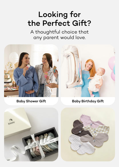 Konny Baby Bibs 5-Pack, 360 ° Rotate, Soft and Absorbent Bandana for Drooling and Teething Newborn Boys Girls Baby Essentials (Set 4 - Mint, Pink, Beige, Wine Dot, Creamy Gingham)