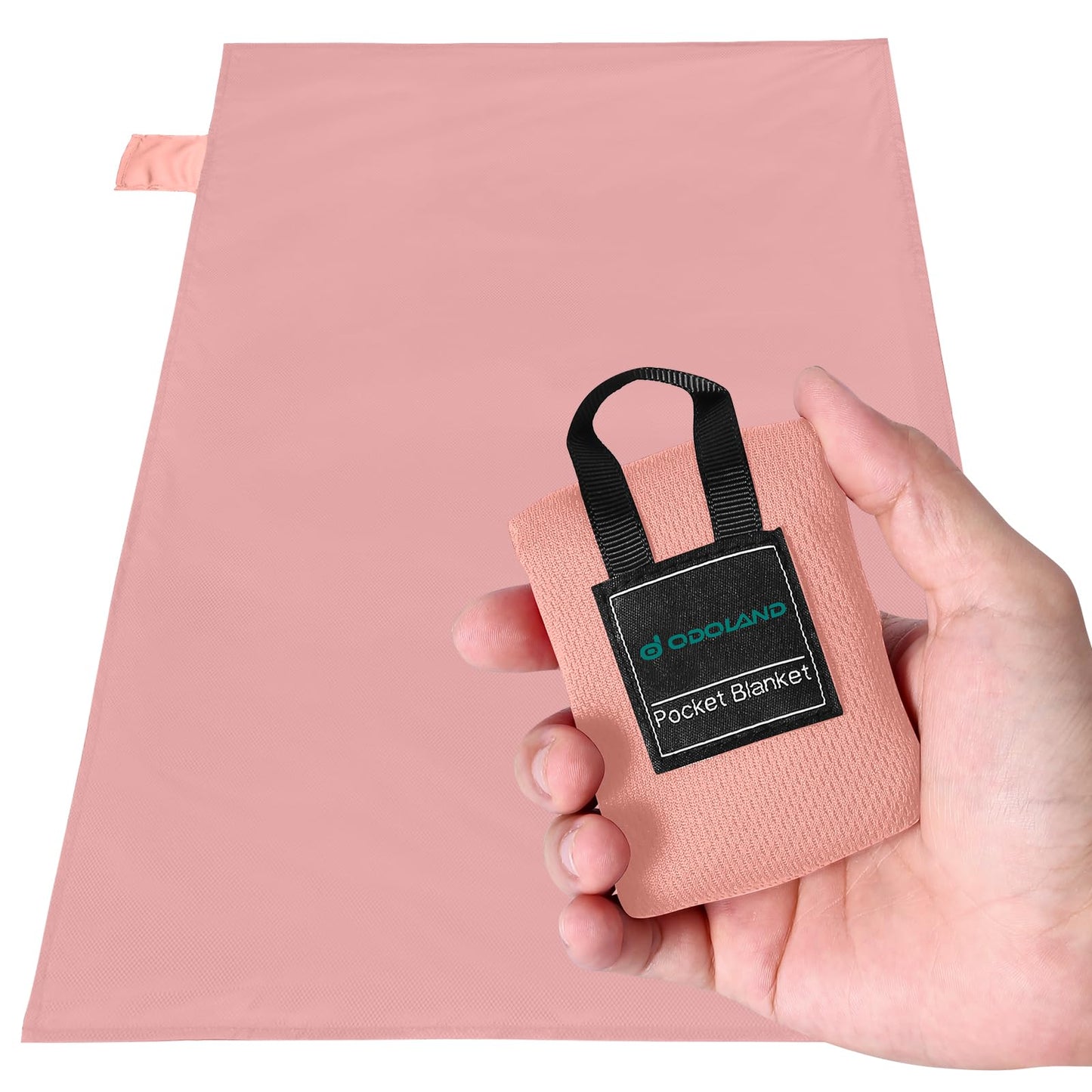 Odoland Beach Picnic Blanket, 43.3" x 27.5" SandProof Waterproof Outdoor Pocket Blanket with Portable Bag, Foldable Lightweight Sand Free Beach Mat for 1 People Hiking, Camping, Travel, Pink