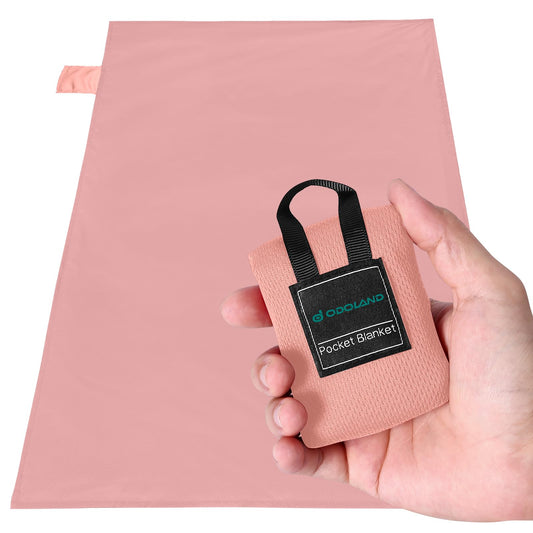 Odoland Beach Picnic Blanket, 43.3" x 27.5" SandProof Waterproof Outdoor Pocket Blanket with Portable Bag, Foldable Lightweight Sand Free Beach Mat for 1 People Hiking, Camping, Travel, Pink