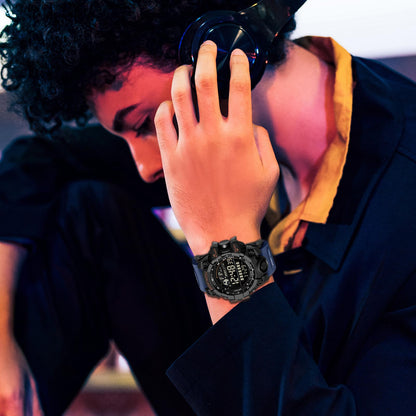 FANMIS Mens Military Multifunction Digital LED Watch Electronic Waterproof Alarm Quartz Sports Watch (Blue)