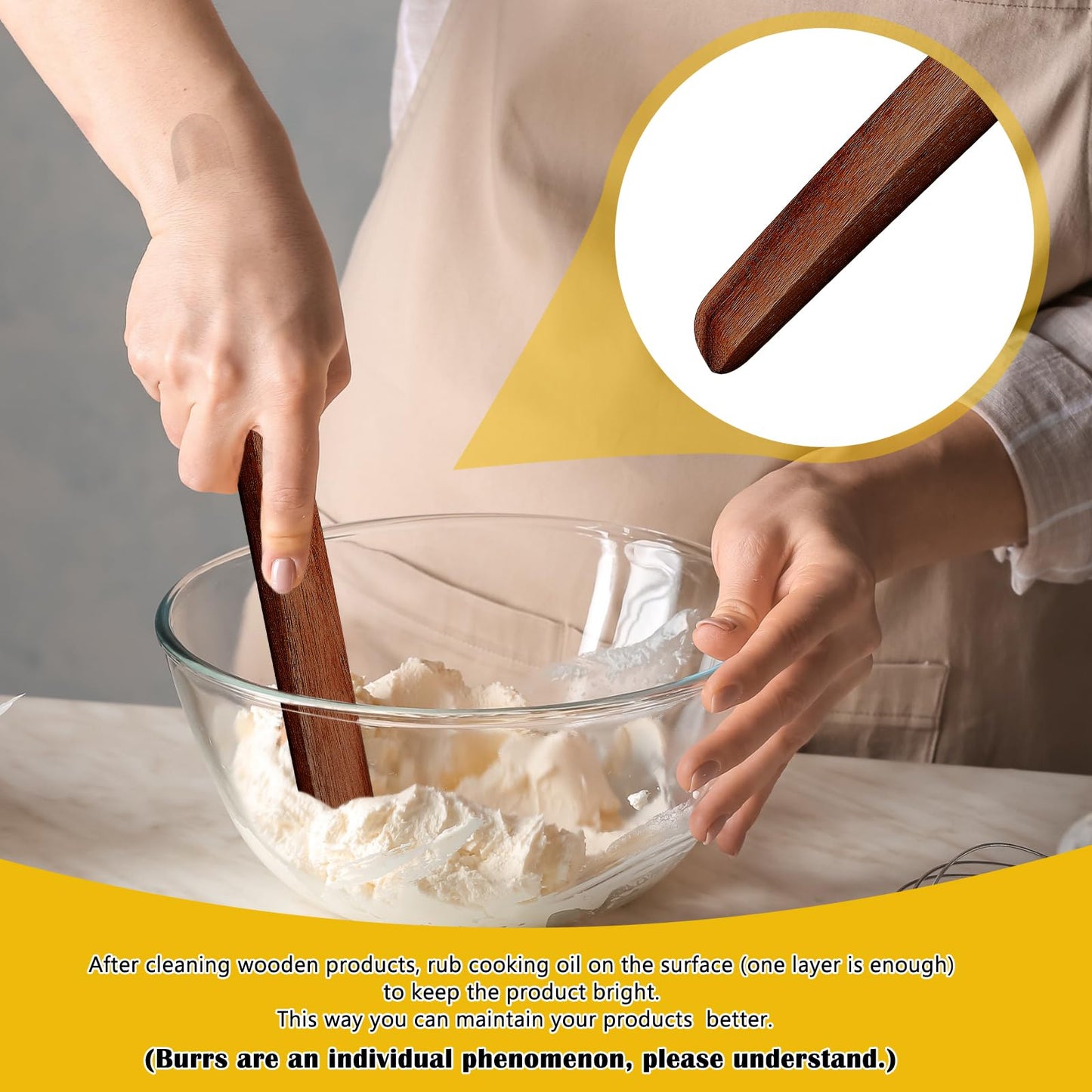 Hillban 2 Pcs 11 Inch Wooden Sourdough Bread Mixing Stir Stick Spurtle Bread Making Tools Wooden Paddle Stirring Stick for Kitchen Cooking(Acacia)