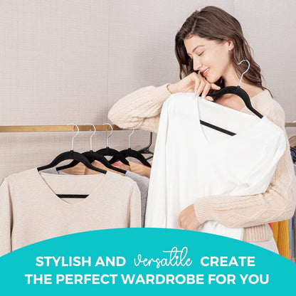 HOUSE DAY Premium Velvet Hangers 50 Pack Black, Non-Slip Flocked Felt Hangers, Sturdy Clothes Hangers with 360° Rotatable Hook, Heavy Duty Coat Hanger, Durable Slim Hanger for Closet Space Saving