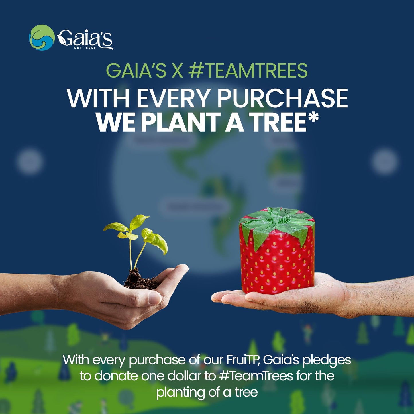 Gaias Premium and Soft Fruit TP Organic Bamboo Toilet Paper | 24 Mega Rolls, 3 Ply, 370 Sheets | FSC Certified, PFAS & BPA Free, Eco-Friendly, Sustainable Tissue - Plastic Free, Septic Safe, Vegan