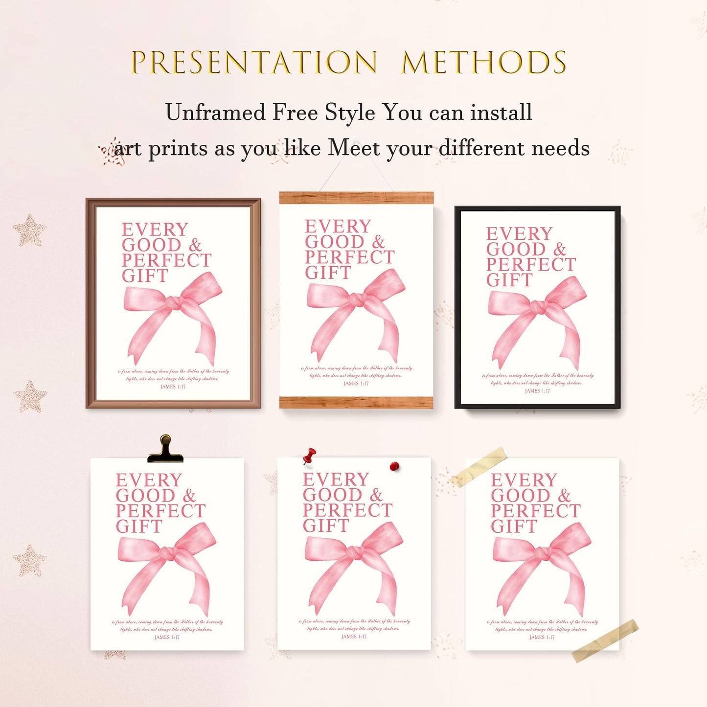 LARTSFRO Coquette Pink Bow Wall Art Decor Posters, Pink Bow Christian Room Bedroom Bathroom Dorm Wall Art Decor Aesthetic for College Teen Girls Gifts, Inspirational Bible Verses Bow Wall Decor, 10x8 Inch Set of 4 Pcs Bow Pictures (UNFRAMED)