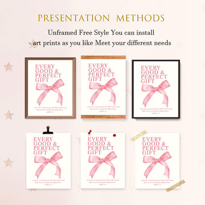 LARTSFRO Coquette Pink Bow Wall Art Decor Posters, Pink Bow Christian Room Bedroom Bathroom Dorm Wall Art Decor Aesthetic for College Teen Girls Gifts, Inspirational Bible Verses Bow Wall Decor, 10x8 Inch Set of 4 Pcs Bow Pictures (UNFRAMED)
