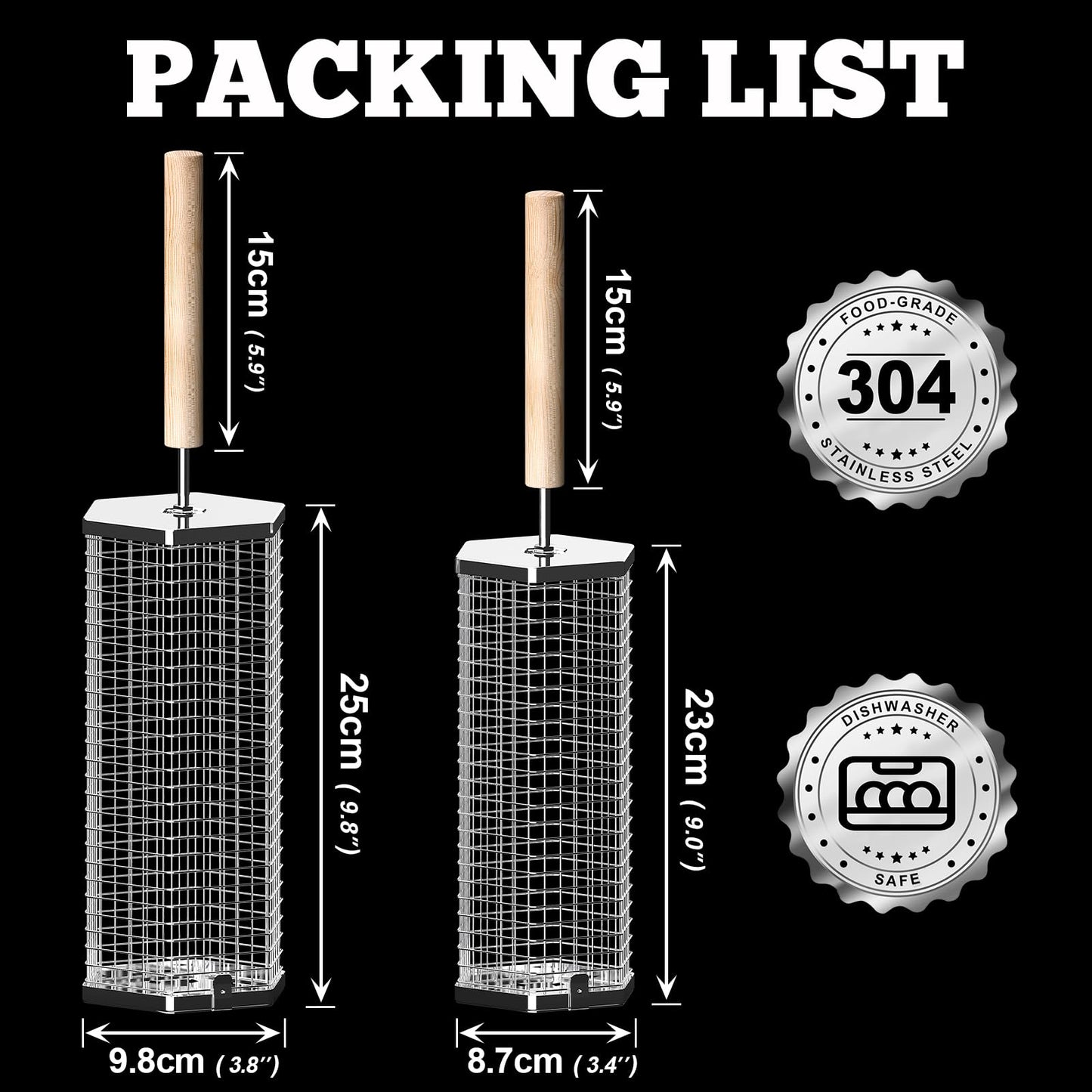ivtivfu Rolling Grill Baskets (Hexagon), Removable Wooden Handle, 304 Stainless Steel, Nesting Grilling Net, BBQ Accessories Tools for Vegetables Shrimp, Outdoor Cooking Camping, Birthday Gifts for Men Dad Husband