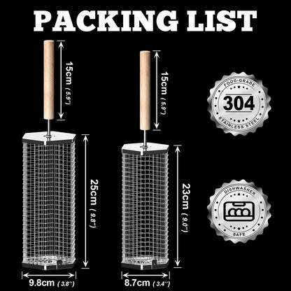 ivtivfu Rolling Grill Baskets (Hexagon), Removable Wooden Handle, 304 Stainless Steel, Nesting Grilling Net, BBQ Accessories Tools for Vegetables Shrimp, Outdoor Cooking Camping, Birthday Gifts for Men Dad Husband