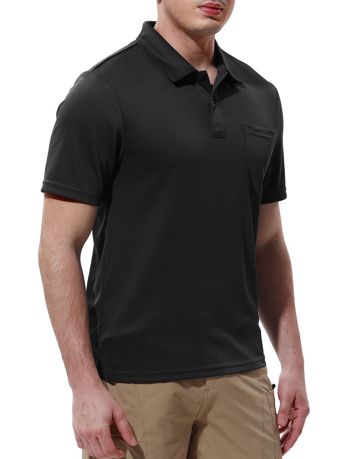 Rdruko Men's Polo Shirts Short Sleeve Quick Dry Outdoor Golf Sports Shirts with Pocket(Black, US M)