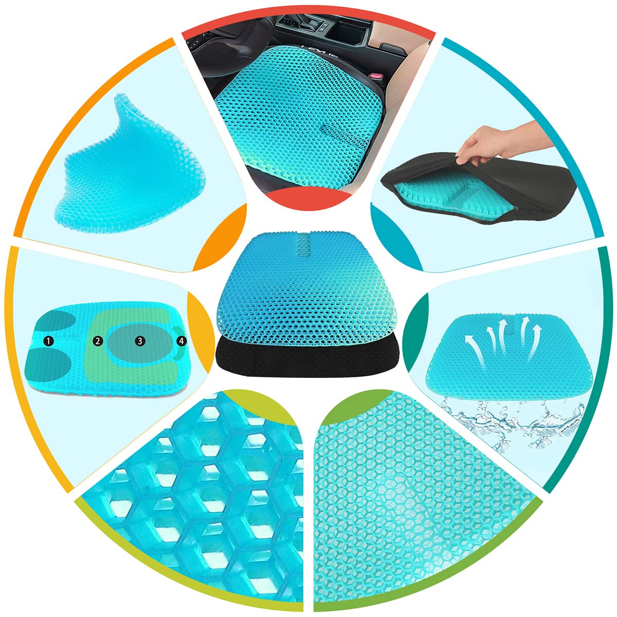 masteymoh Gel Seat Cushion for Long Sitting, Gel Cushions for Pressure Sores Relief, 18.5x17.3x1.2 Inches Cooling Gel Car Seat Cushion, Seat Cushions for Office Chairs with Breathable Nonslip Cover