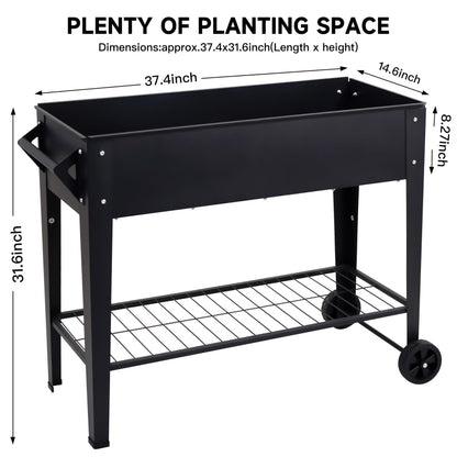 LEETOLLA Elevate 32" Tall Raised Garden Bed Outdoor with Wheels & Shelf for Mobility, 400LBS Capacity, Anti-Rust Steel Planter Box for Vegetables/Herbs, Patio-Balcony-Backyard