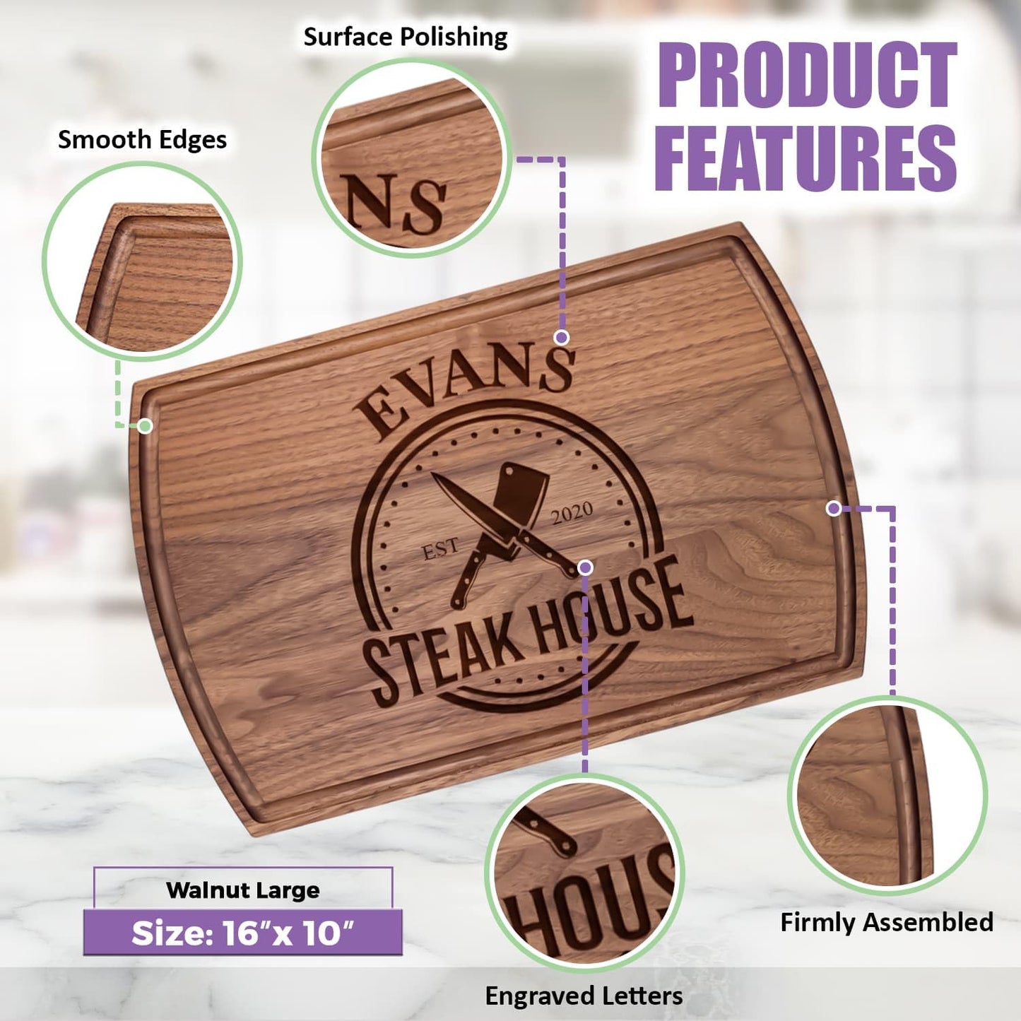 Personalized Dad Cutting Board - Customized Wood Grill Board for BBQ Masters - Custom Barbecue and Grilling Gift for Dad, Grandpa or Him - Anniversary, Birthday, Father's Day Gifts, Gifts for Men