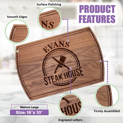 Personalized Dad Cutting Board - Customized Wood Grill Board for BBQ Masters - Custom Barbecue and Grilling Gift for Dad, Grandpa or Him - Anniversary, Birthday, Father's Day Gifts, Gifts for Men