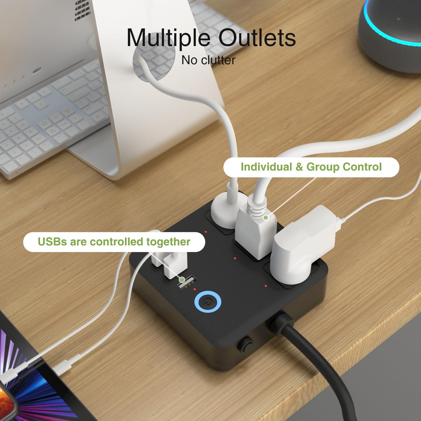 GHome Smart Power Strip with 3 USB Ports & 3 Smart Outlets Plugs That Work with Alexa & Google Home, WiFi Surge Protector, Flat Plug for Home Office Travel, 10A