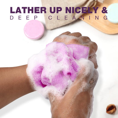 RIUOTA 3 Pieces Exfoliating Washcloth Shower Towel African Net Sponge Japanese Wash Cloth Face Exfoliating Sponge Loofah Exfoliating Body Scrubber for Body Exfoliation