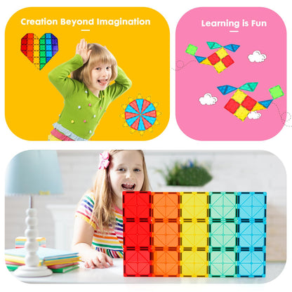 Gemmicc Magnetic Tiles 100 PCS with 2 Cars, STEM Approved Educational Magnet BuildingToys, Magnet Puzzles Stacking Blocks for Boys Girls
