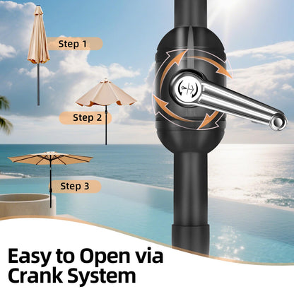 10ft Patio Umbrella, Table Market Umbrella Outdoor Patio with 104 LED Lights 8 Sturdy Ribs & Push Button Tilt and Crank for Deck, Pool, Garden, Backyard