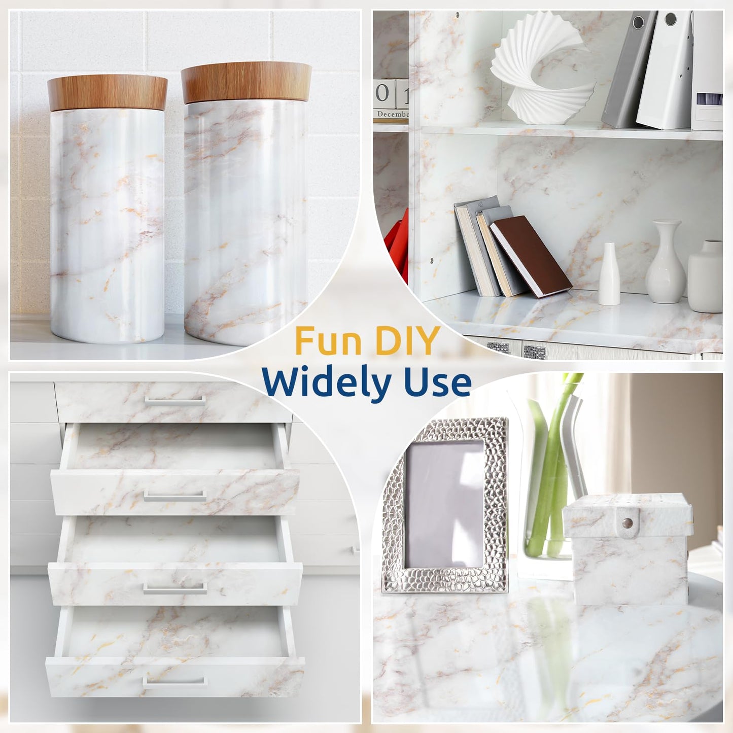 rabbitgoo Glossy Marble Contact Paper Peel and Stick Wallpaper 17.5" X 78.7" Countertop Furniture Waterpoof Self Adhesive Removable Cover for Kitchen Bathroom Cabinet Drawer Shelf Liner Vinyl Roll