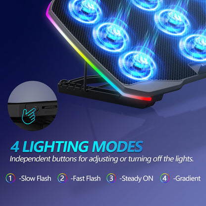 AIMIUZI Laptop Cooling Pad, Gaming Laptop Cooler with 9 Quiet Fans, Laptop Cooling Stand for 12-17 Inch, Laptop Computer Fan with 5 Height Adjustable,2 USB Ports,1 Phone Stand