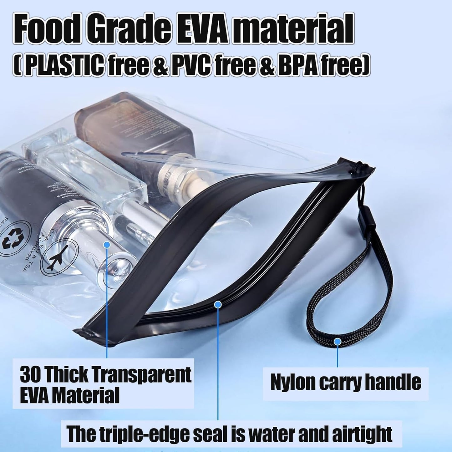 5Pcs Reusable TSA Approved Security Clear Toiletry Bag-Quart Size for EU UK & US Carry-on Regulations Security Waterproof & Leakproof Travel Bags for Liquids, Travel Accessories Holiday Essentials