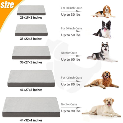 KSIIA Orthopedic Dog Bed Dog Crate Bed Waterproof for Large Dogs Deluxe Plush Washable Pet Mat with Egg Crate Foam & Removable Cover, 35 x 22 Inch, Gray
