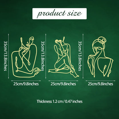 Photect 3 Pcs Metal Wall Art Decor Minimalist Abstract Woman Wall Art metal Modern Line Drawing Wall Art Decor Female Single Line Wall Home Hanging for Bedroom Bathroom Living Room, Gold (Elegant)