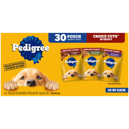 Pedigree Choice Cuts in Gravy Adult Soft Wet Dog Food 30-Count Variety Pack, 3.5 oz. Pouches