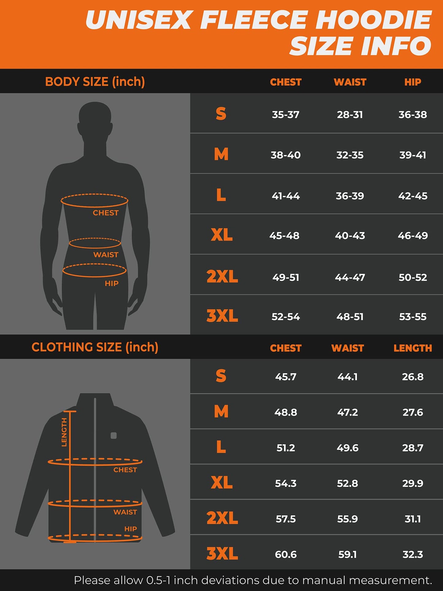 ORORO Heated Hoodie with Battery, Fleece Full-Zip Heated Sweatshirt Hoodie (Charger Not Included) (L, Black)