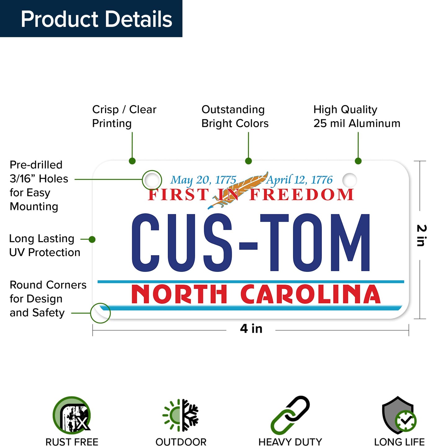 Mini License Plates, Personalized License Plates, Custom for Car, Bikes, ATV, Kids Car, Golf Cart, Jeep, 2x4 Inch, Rust-Free Fade Resistant Aluminum, USA Made by My Sign Center (North Carolina)