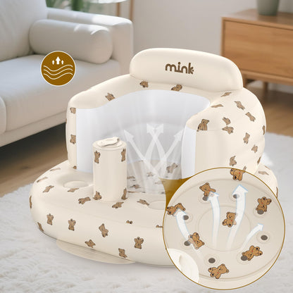 Mink Inflatable Baby Seat for Babies 3+ Months,Infant Floor Seats for Sitting Up,Portable Blow Up Baby Chair with Built in Air Pump, Ideal for Sitting Up and Learning to Play (Bear Cub)
