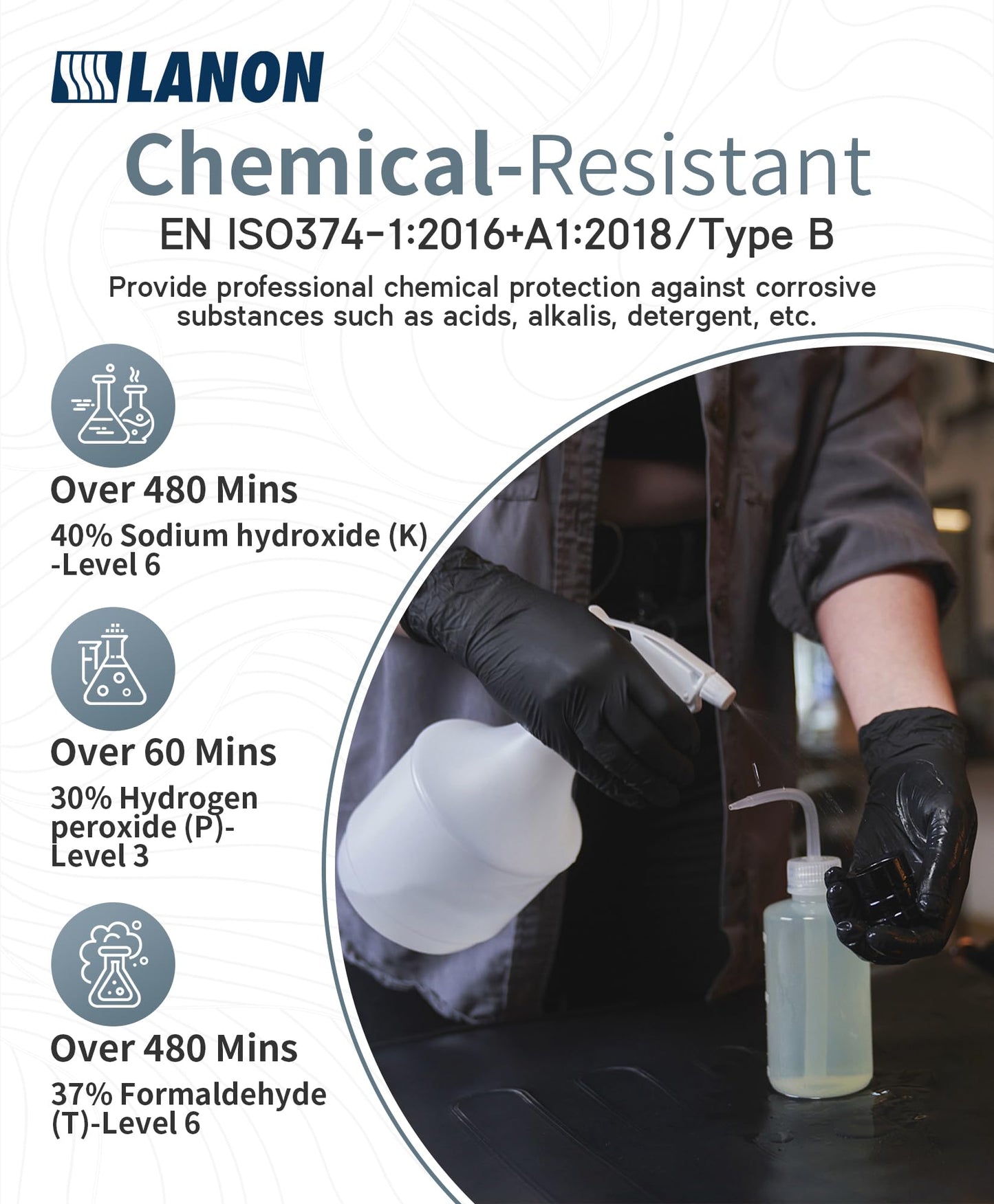 LANON Food Safe Disposable Nitrile Gloves, Latex-Free, Powder-Free, Silicone-Free, Textured Fingertips, Cooking, Black，Medium